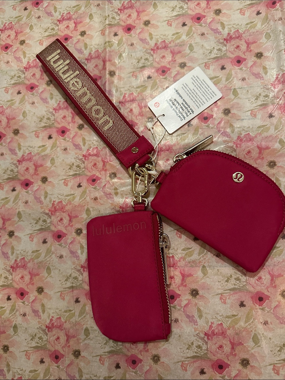 lululemon 💕 Dual Pouch Wristlet - Metallic Wordmark & Pink - SOLD OUT! NWT!!